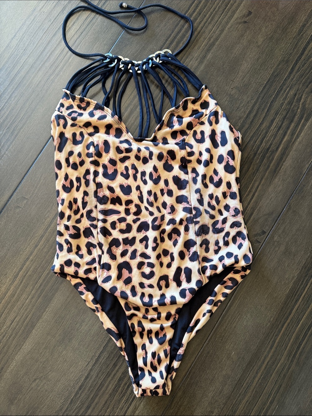 Yandy Leopard Print One-Piece Swimsuit in Tan and Black